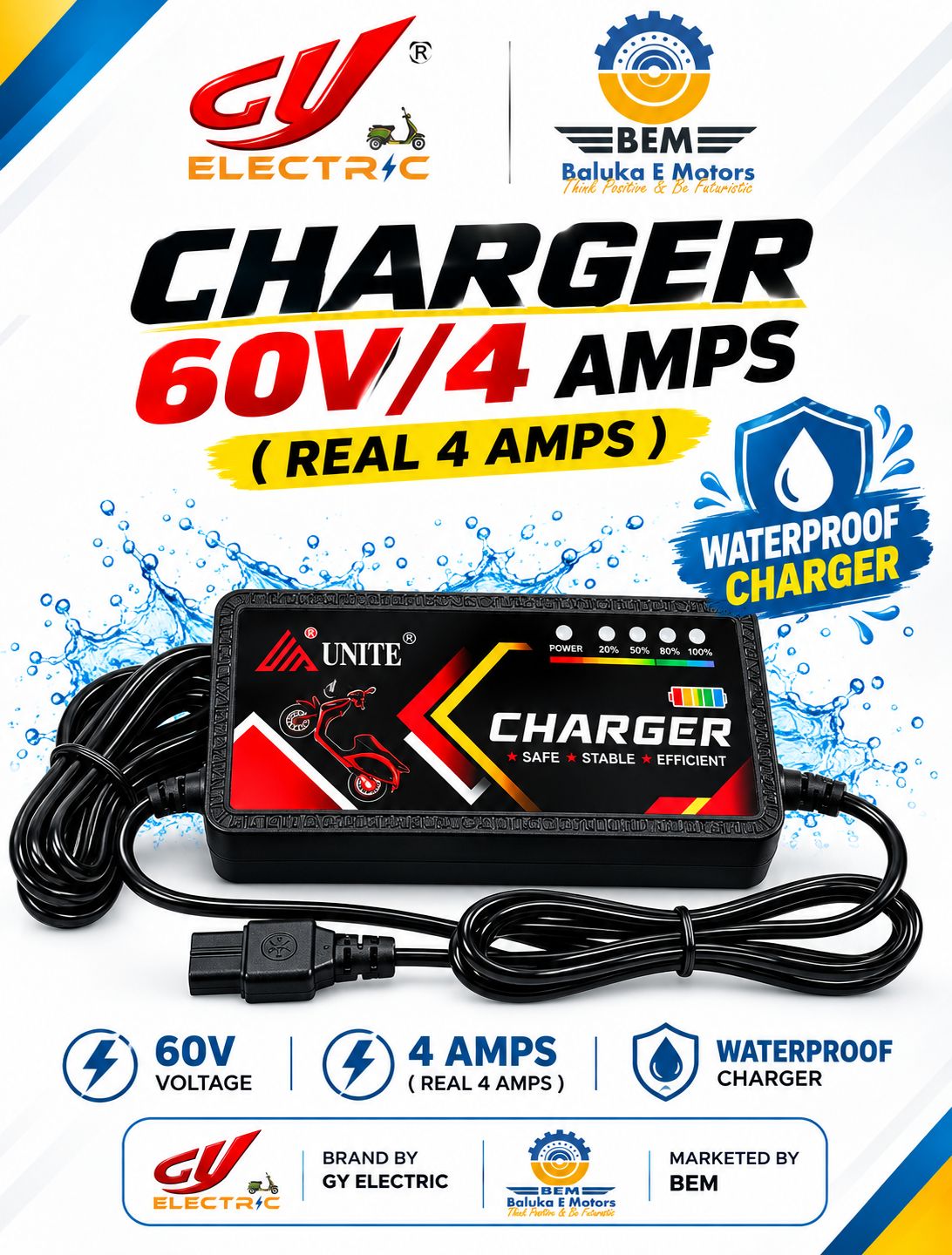 60v 4Amps - WATERPROOF PREMIUM Quality - Graphene / Lead Charger