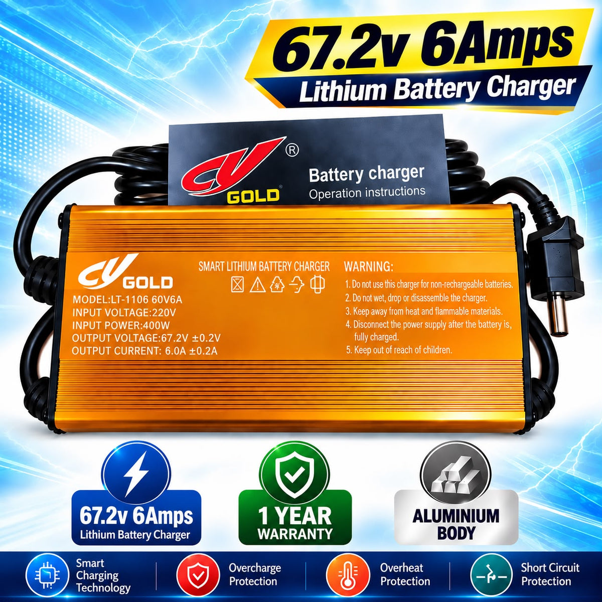 60v 6Amps - 67.2v Cut Off - METAL Body with DIGITAL DISPLAY - 1 Year Warranty